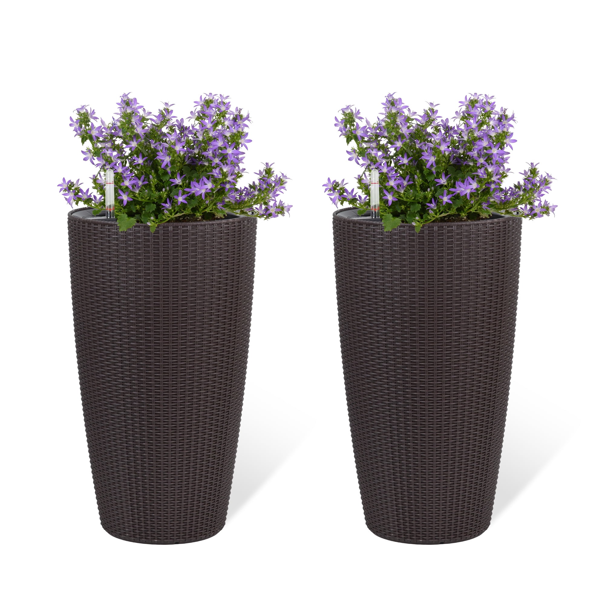 Rattan Planter, 2 Pack Large Plant Pot for Garden Balcony Patio Indoor Outdoor Plant Use, Brown