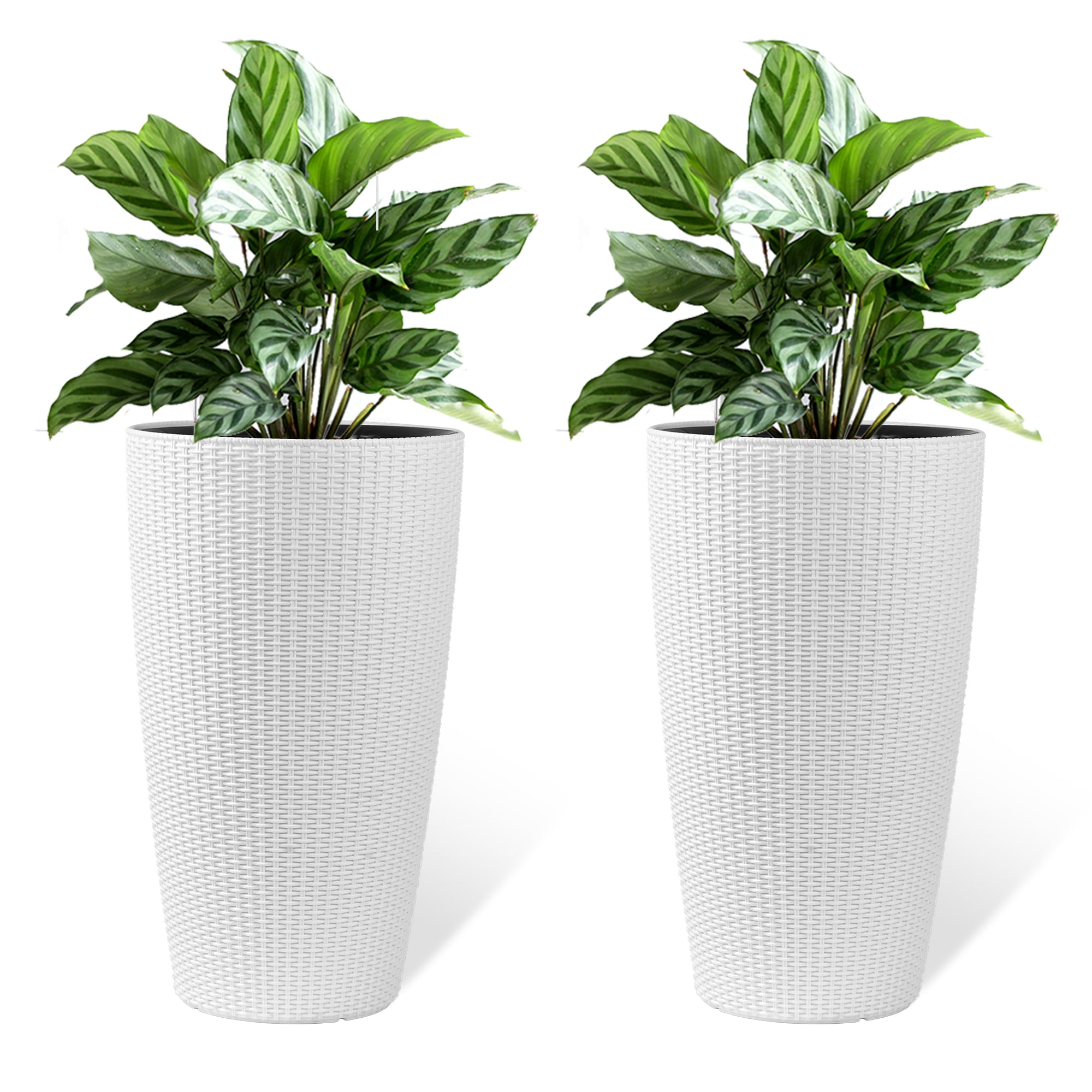 Rattan Planter, 2 Pack Universal Large Plant Pot for Garden Balcony Indoor Outdoor, White