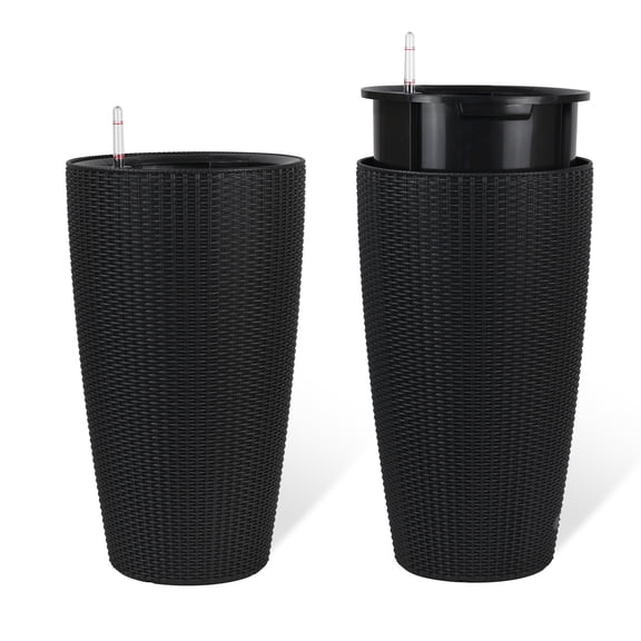 Rattan Planters with Auto Watering & Water Monitor, Indoor Outdoor Use
