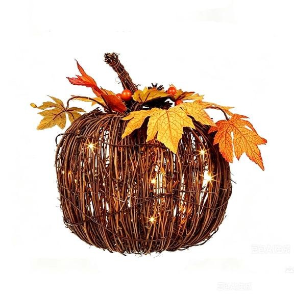 Rattan Pumpkin Light Fall Maple Leaf Table Lamp Halloween Thanksgiving Decor LED Night Light Handwoven Natural Wood,Halloween and Thanksgiving Gifts for Friends, Coworkers, and Relatives(Brown)