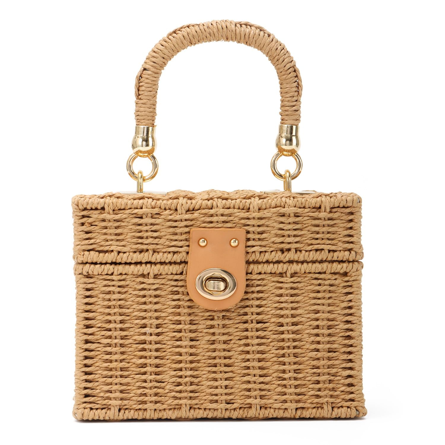 Rattan Purse for Women Summer Tote Handbag Woven Bakset Crossbody Bag Trendy Beach Top Handle Bag