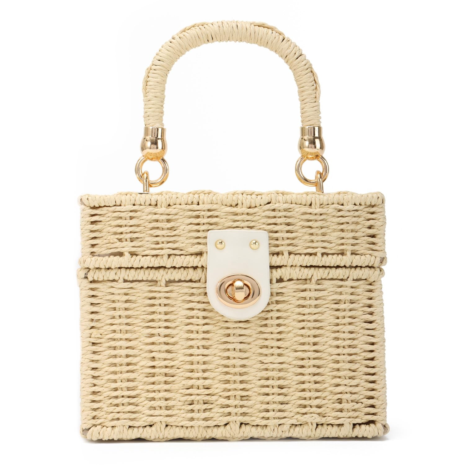 Rattan Purse for Women Summer Tote Handbag Woven Bakset Crossbody Bag Trendy Beach Top Handle Bag