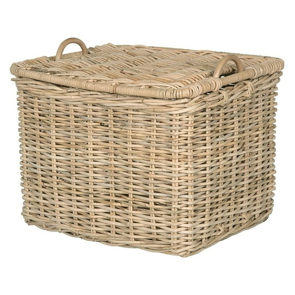Rattan Rectangular Storage Basket with Lid, Large - Wicker Basket, Decorative Storage Box, Home Organizer, Laundry Hamper, Toy Box, Kitchen Storage, Natural Brown