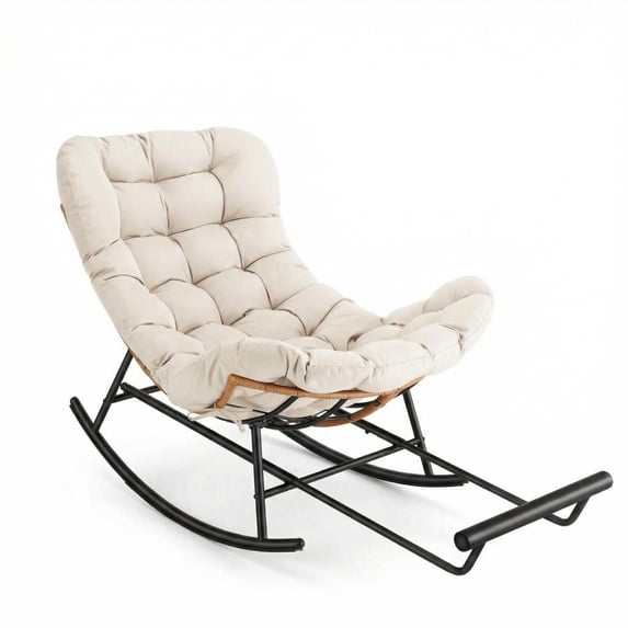 Rattan Rocking Chair with Footrest & Detachable Cushion, Comfortable Reading Chair for Adults, Indoor/Outdoor Papasan Chair for Living Room, Porch & Bedroom
