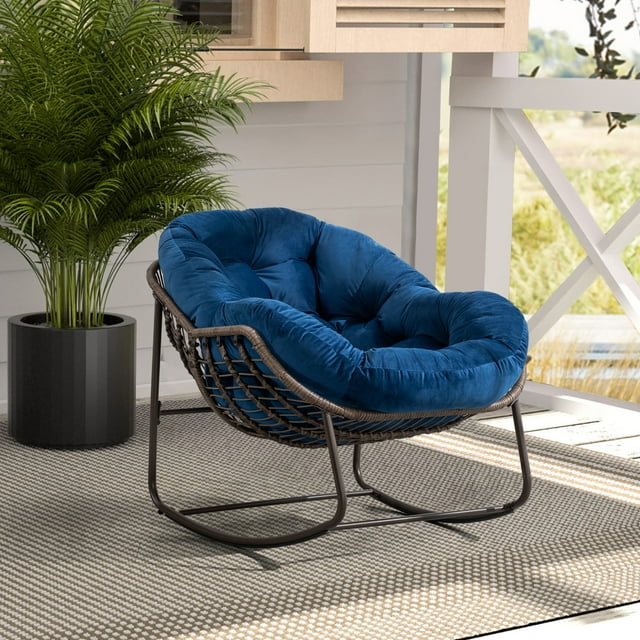 Rattan Rocking Chair, Modern Egg Chair with Spunpolyester Upholstered