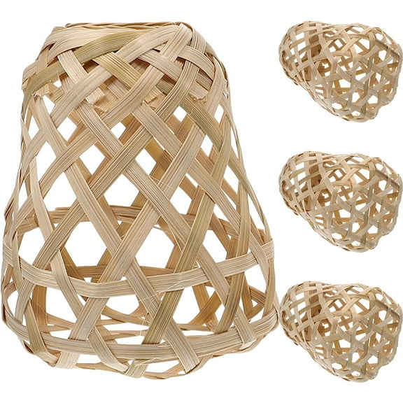 WRITWAA 4Pcs Khaki Bamboo Lamp Shade Woven Pendant Light Cover for Home Ceiling Lights