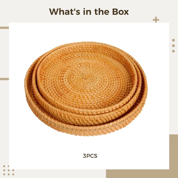 Fruit Plate,Round Rattan Tray Decorative Coffee Table Tray Handwoven Ottoman Basket Wicker /bread Serving Basket