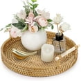 thumbnail image 1 of Rattan Round Serving Tray, Hand-Woven Rattan Tray Serving Tray with Handles, Wicker Tray Basket Tray for Bread Fruit Food Coffee Breakfast Display, 1 of 7