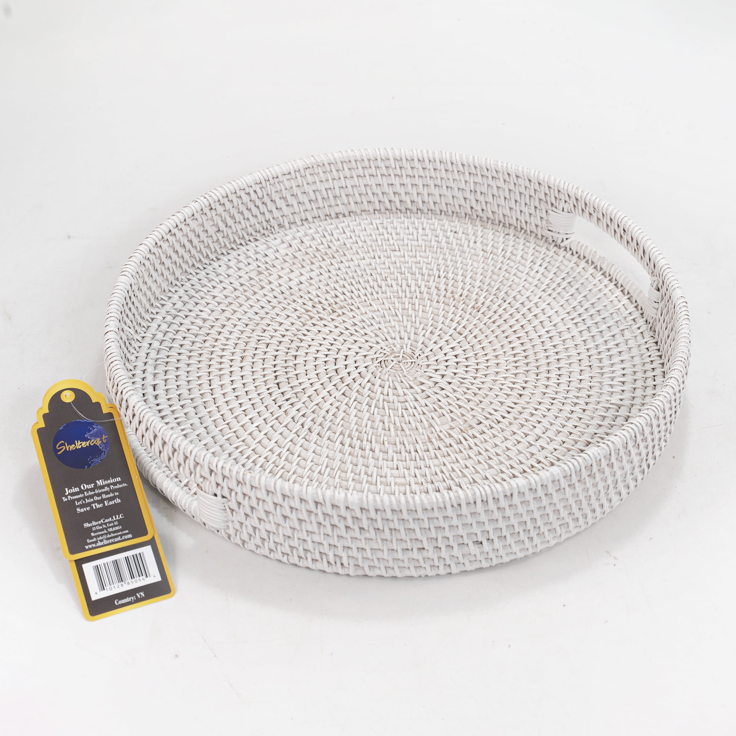 Rattan Round Serving Tray, Hand Woven Serving Basket with Cut