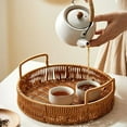 thumbnail image 1 of Rattan Round Serving Tray Wicker Woven Bread Basket with Handles for Cracker Dinner Parties Coffee Table Breakfast (M 11.8in), 1 of 7