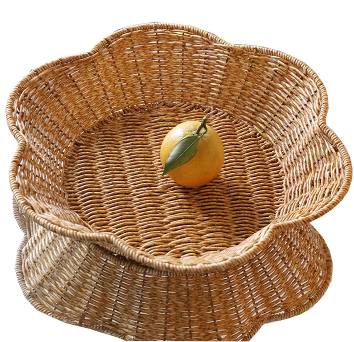 Rattan Round Woven Basket,Happon Round Serving Bowl,Decorative Basket Serving Basket for Kitchen Countertop Organizing