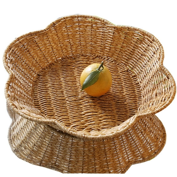 Rattan Round Woven Basket,Happon Round Serving Bowl,Decorative Basket Serving Basket for Kitchen Countertop Organizing