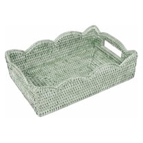 Rattan Scalloped Small Tray in Green – Handwoven Decorative & Serving Tray (11.75” x 7.75” x 3.5”) – Artisan-Made
