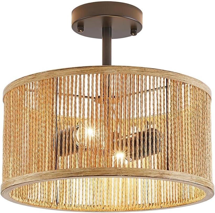 Semi Flush Rattan Light Fixture