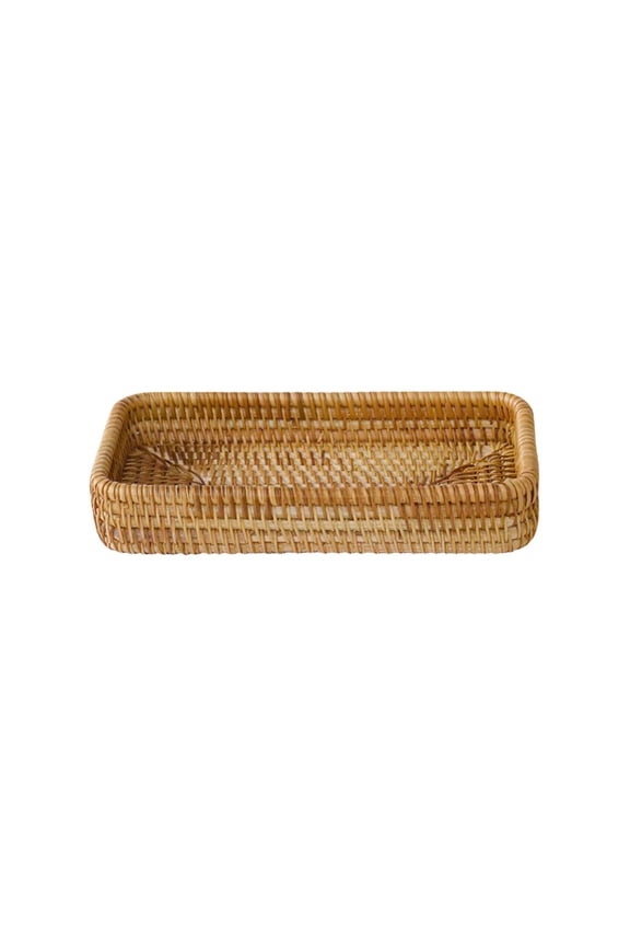 Rattan Serving Tray, Rectangular Woven Basket Tray, Natural Wicker Decorative Serving Baskets for Organizing Tabletop Kitchen Counter