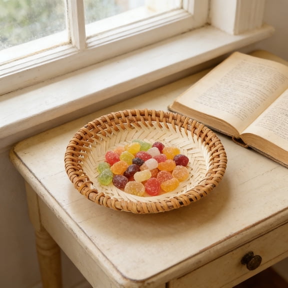 Rattan Serving Tray Round Serving Trays Coastal Boho Collection Handcrafted Serving Tray Round Woven Table Trays for Home Wicker Basket for Fruit Bread Dessert Snack