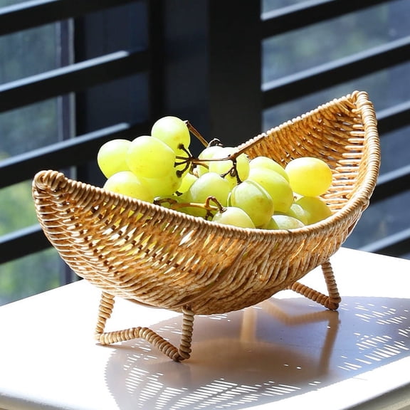 Rattan Serving Tray, Wicker Round Fruit/Bread Serving Basket, Extra Large Decorative Fruit Tray for Living Room, Coffee Table, Breakfast, 12 inch