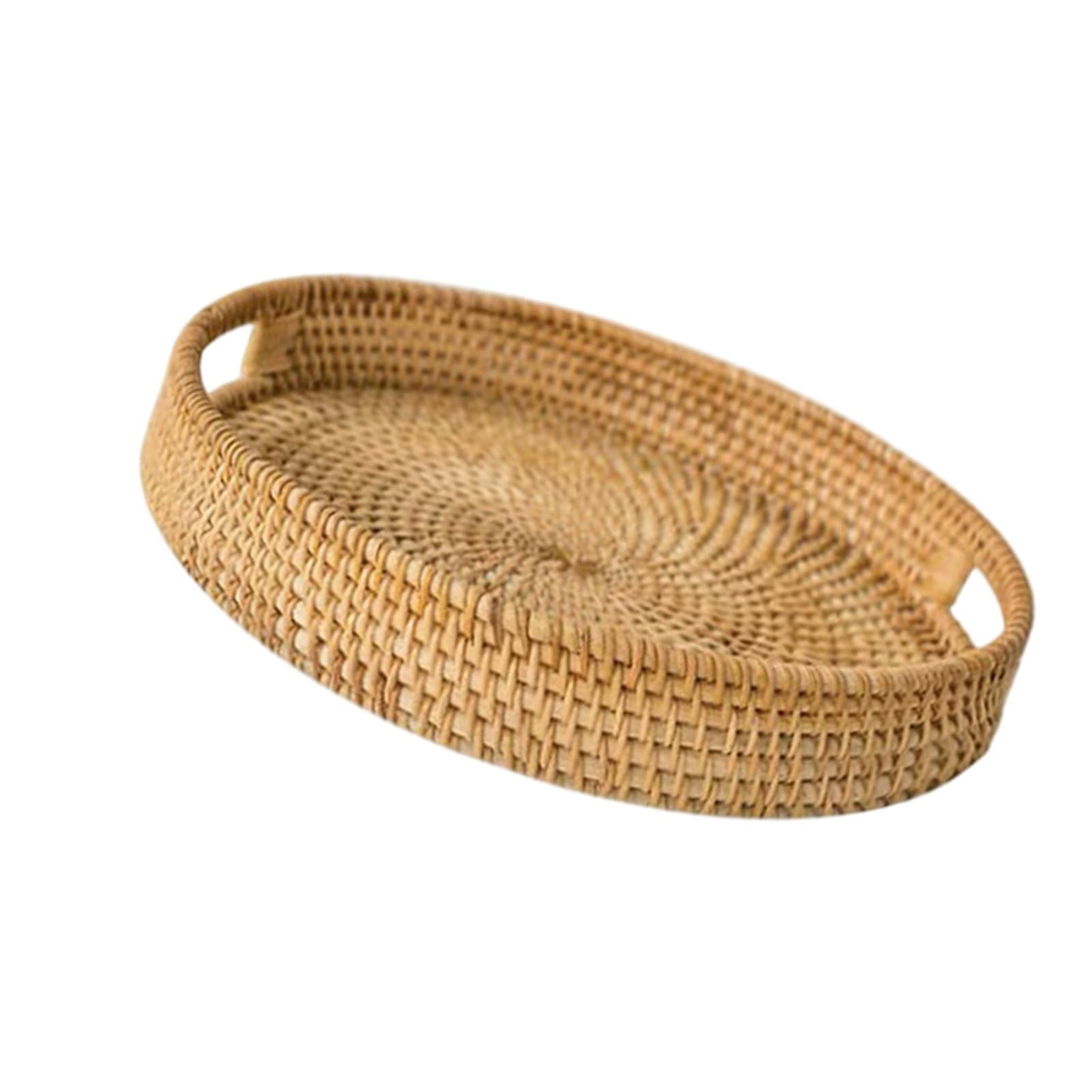 Handwoven Round Rattan Serving Tray with Handles