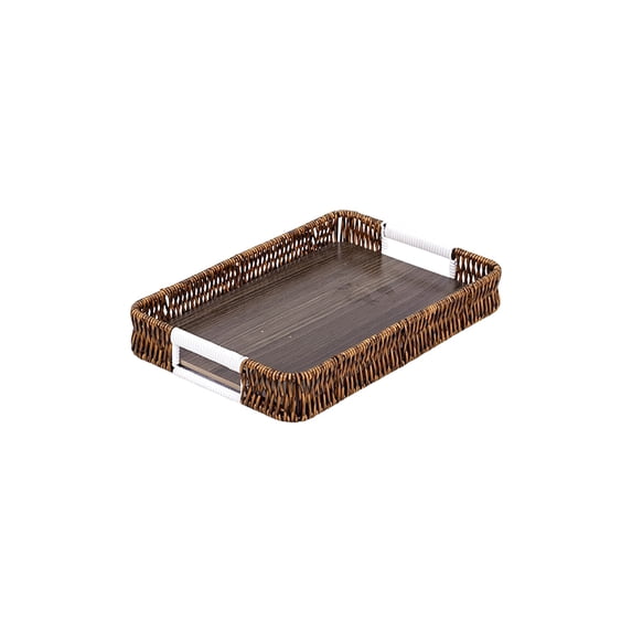 Rattan Serving Tray with Handles,Woven Organizer Basket Tray Wicker Home Decorative Tray for Storage Snacks