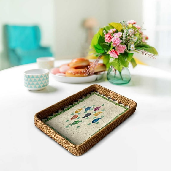 Rattan Serving Tray with Shell Design, Handwoven for Elegant Home Storage, Ideal for Picnics, Coffee Tables, Restaurants, and Fruit Display