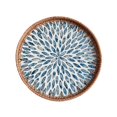 thumbnail image 1 of Rattan Shell Tray and Coaster Set, Rattan Serving Tray with Shell, Round Rattan Tray with Mother of Pearl Inlay, Wicker Tray with Natural Shell, Coffee Table Tray Decor, Serving Tray for Bread Fruits, 1 of 3