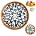 thumbnail image 1 of Rattan Shell Tray and Coaster Set, Rattan Serving Tray with Shell, Round Rattan Tray with Mother of Pearl Inlay, Wicker Tray with Natural Shell, Coffee Table Tray Decor, Serving Tray for Bread Fruits, 1 of 6