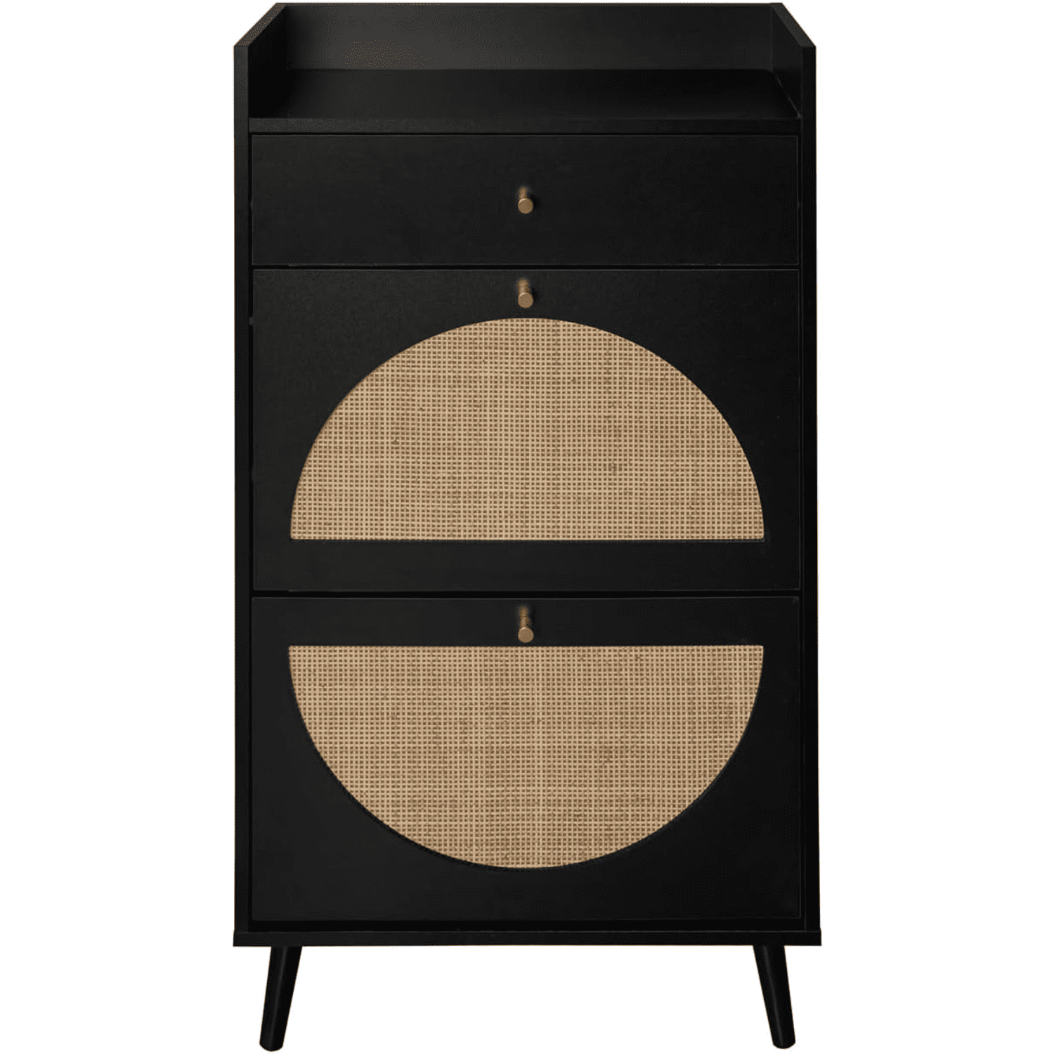 Rattan Shoe with 2 Flip Drawers Narrow Hidden Shoe Rack with