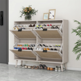 Rattan Shoe with 2 Flip Drawers Narrow Hidden Shoe Rack with
