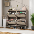 Rattan Shoe with 2 Flip Drawers Narrow Hidden Shoe Rack with