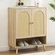 Rattan Shoe Cabinet, 4-Tier Shoe Storage Organizer Cabinet with 2 Rattan Doors and Adjustable Shelves, Freestanding Shoe Rack for Living Room, Entryway, Dining Room, Kitchen