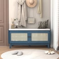 thumbnail image 1 of 43" Shoe Storage Bench with Cushion, 2-Tier Wood Bench with Adjustable Shelves and 2 Rattan Doors, Rustic Shoe Organizer Cabinet for Entryway, Hallway, 1 of 9