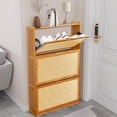 thumbnail image 1 of Rattan Shoe Storage Cabinet for Entryway, Bamboo Slim Shoe Cabinet with 3 flip Drawers, Freestanding Shoe Organizer for Hallway, Narrow Space,Natural, 1 of 18
