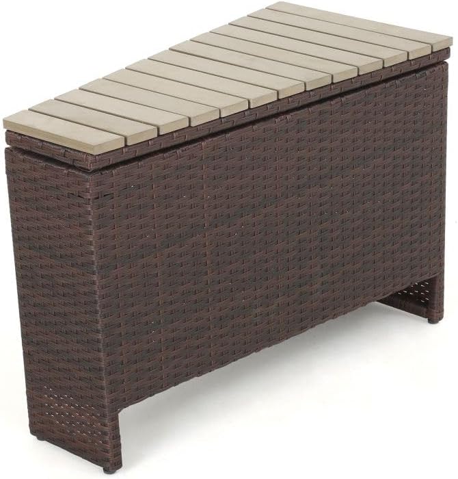 Rattan Side Table Sofa Storage Wedge End Table with Faux Wood Top, PE ...