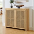thumbnail image 1 of Rattan Sideboard Buffet Cabinet, 39.4" Small Boho Wooden Console Table with 2 Rattan Doors, Thin Narrow Kitchen Storage Cabinet for Living Room Entryway, 1 of 9
