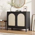 thumbnail image 1 of Rattan Sideboard Buffet Cabinet, Entryway Table, 2-Door Boho Sideboard with Arch Carving, 1 of 7