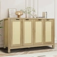 thumbnail image 1 of Rattan Sideboard Buffet Credenza Cabinet - Large Farmhouse Kitchen Coffee Bar Cabinet with 4 Rattan Door Storage for Entryway Living Room, 55" x 15" x 31.5" (Natural), 1 of 16