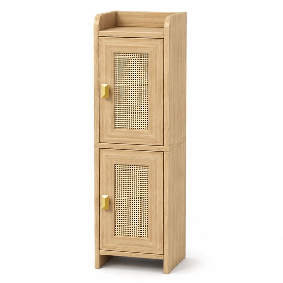 Rattan Small Bathroom Cabinet Narrow Toilet Paper Organizer Oak