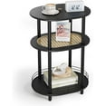 thumbnail image 1 of Rattan Small Round Side Table, Boho Nightstand with Storage Basket, 3-Tier End Table, Narrow Accent Table, Modern Bedside Table for Bedroom, Living Room-Black, 1 of 13