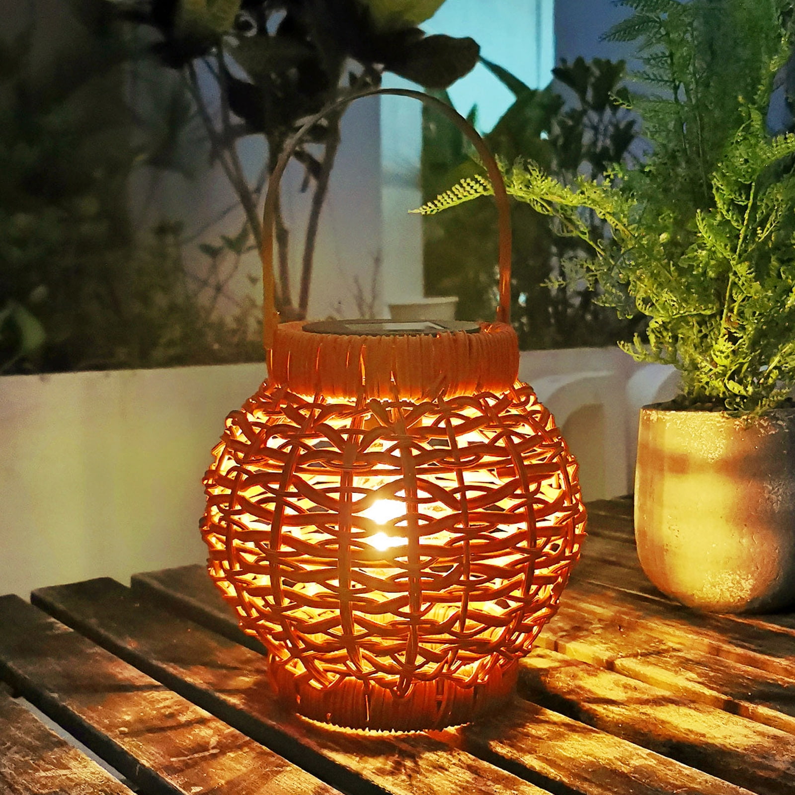 Rattan Solar Lantern Flameless Garden Hanging Lights Decor for Garden Patio Party Tabletop