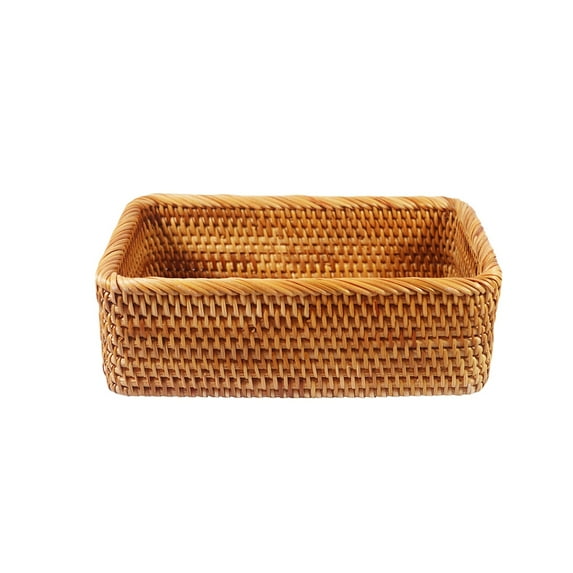 Rattan Square Serving Tray, Hand Woven Serving Basket with Handles, Wicker Fruit/Bread Serving Basket