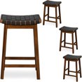Rattan Stools 31 Inch Counter Height Seat Stools with Wooden Footrests