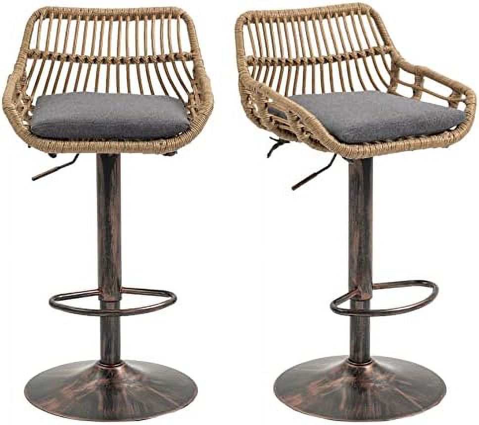 Rattan Stools Adjustable Barstools with Linen Cushion ° Swivel Stool
