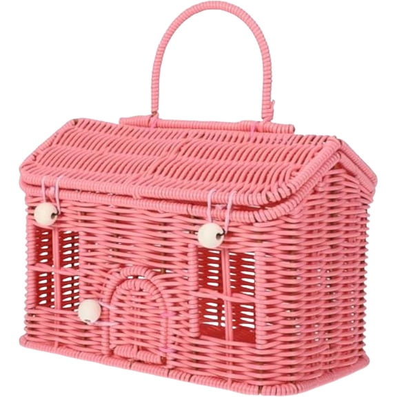 Rattan Storage Basket With Lid - Rattan House Shape Shoulder Bag Wicker Basket, Decorative Hand Woven Shelf Organizer, Baskets With Lid For Organizing | For Closet Pantry Laundry Nursery Toiletries