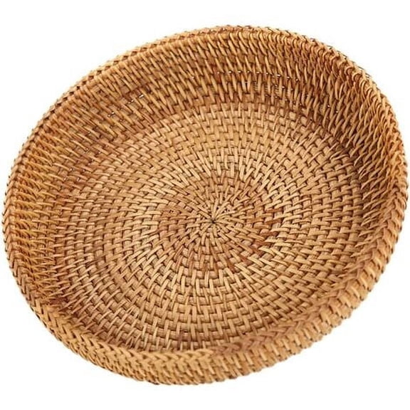 Rattan Storage Basket Makeup Organizer Serving Tray Food Serving Baskets Rustic Rattan Basket Table Tray Decorative Round Wicker Tray Tabletop Fruits Basket Manual Bread--