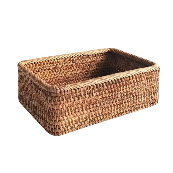 Rattan Storage Baskets Rectangle Woven Bread Basket Rectangular Wicker Serving Organizer Tray Rattan Fruit Basket, Stackable Wicker Organizer20*14*7cm
