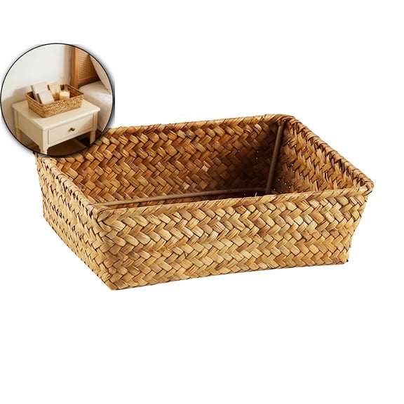 Rattan Storage Baskets Rectangle Woven Bread Basket Rectangular Wicker Serving Organizer Tray Rattan Fruit Basket, Stackable Wicker Organizer for Kitchen Countertop Bathroom Living Room
