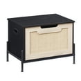 thumbnail image 1 of Rattan Storage Bench with Safety Hinges,Flip-Top Shoe Bench,Storage Trunk with 15mm Wall Plate,Storage Chest for Entryway,Living Room,Bed Room,Easy Assembly,Black & Oak,23.6 inches, 1 of 9