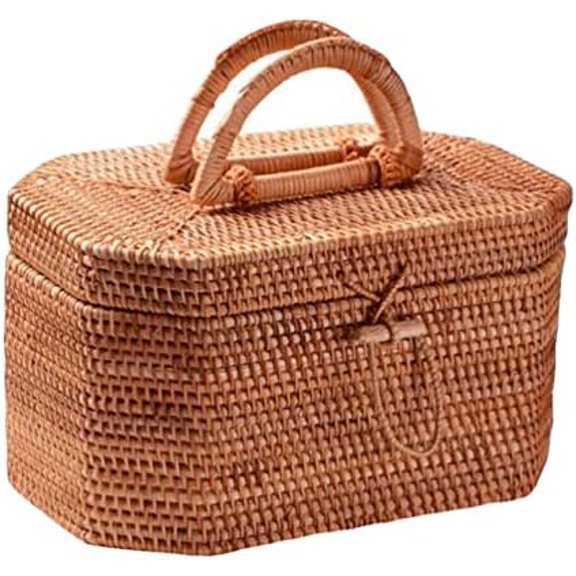 Rattan Storage Box 10.62 Inch Woven Basket Portable Fruit Storage Basket with Lid Kitchen Dining Organizer for Home Decor$$Home Decor, Kitchen, & Other