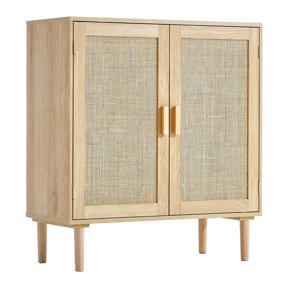 Rattan Storage Cabinet - 2 Door Buffet Sideboard with Adjustable Shelves, Natural Woven Rattan, Entryway Living Room Kitchen Organizer