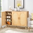 thumbnail image 1 of Rattan Storage Cabinet with 3 Doors, Sideboard Buffet Cabinet with Storage, Rattan Accent Storage Cabinet with Doors & Adjustable Shelves for Kitchen, Living Room, Bedroom, Entryway, Office (Natural), 1 of 9